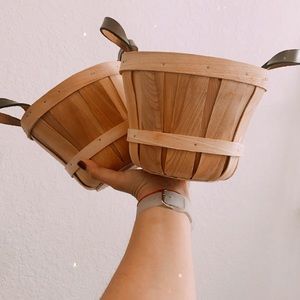 Faux leather and wood basket